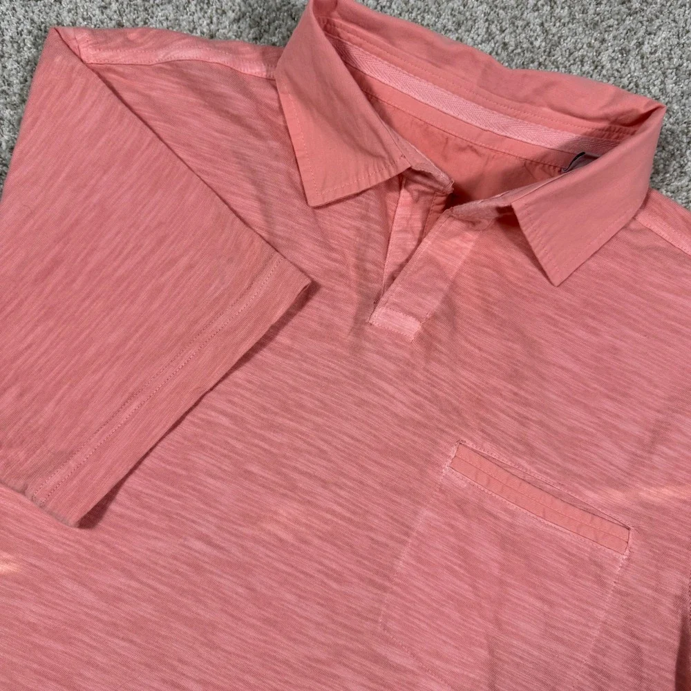 Tommy Bahama Mens Small Coral Pink Slub Cotton Short Sleeve Pocket Polo Shirt - Picture 1 of 9